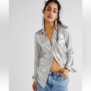 Free People Silver Top with Ruched Sides - Medium